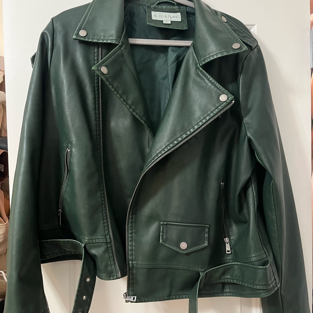 Forest Green Faux Leather Moto Jacket